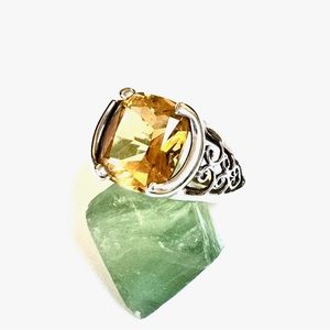 SIGNED Ring Citrine Sterling Silver Size 8 Scroll Statement VGOOD CONDITION